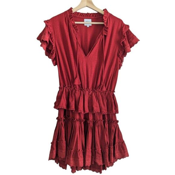MISA Los Angeles Ruffled Rust Red Linen Mini Dress, Women's Size Small - Picture 2 of 8